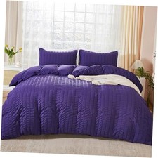 Seersucker Duvet Cover Set Queen Size 90 x 90 inches , 3 Pieces 1 Duvet