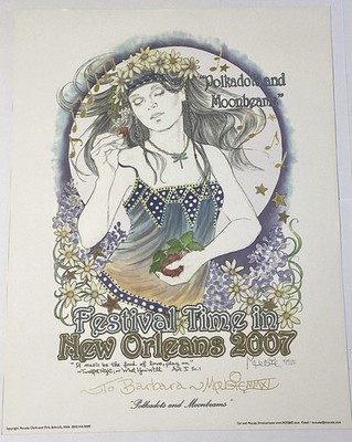 MOUSIE Signed # New Orleans Vtg Art Drawing Print ''Polkadots & Moonbeams'' 10x13