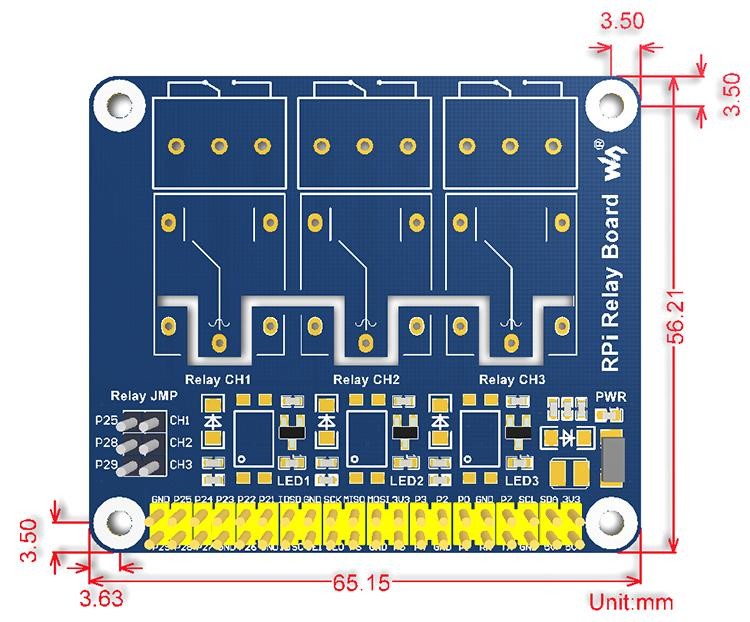 Waveshare 3 Kanal Relais HAT Modul Erweiterungsboard für Raspberry Pi 5V