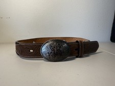 3D Boys' Brindle Hair Cross Concho Buckle Belt Genuine Leather Brown 24, 4524