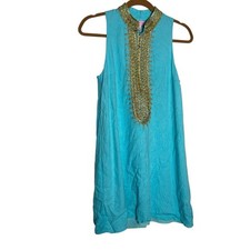 Lilly Pulitzer Light Blue Gold Jane Sleeveless Mini Shift Dress Size 2