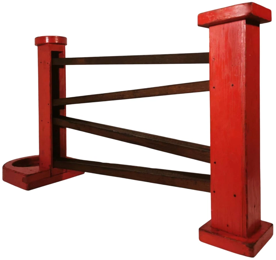 AMERICAN ANTIQUE 1930'S 29"L RED/BLACK ENML MARBLE RUN CHUTE WOOD AMUSEMENT GAME - Image 4 of 4
