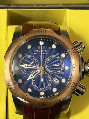 BRAND NEW INVICTA RESERVE VENOM BLUE DIAL BROWN LEATHER BAND MENS