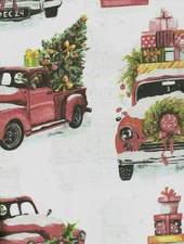 ENVOGUE Vintage Look Pickup Truck Christmas Tree 100% Cotton Shower Curtain NEW