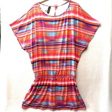 La Blanca Swim Cover Up Womens L Large Multicolor Striped Tunic Elastic Waist