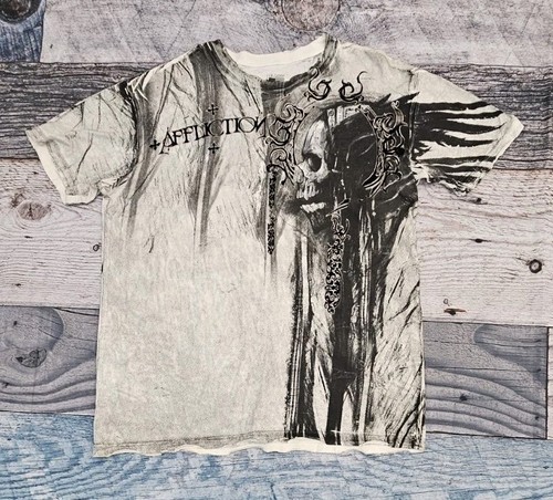 Camisa Calavera Affliction Live Fast Rara Y2K Doble Cara Arte Talla 2XL - Imagen 1 de 7