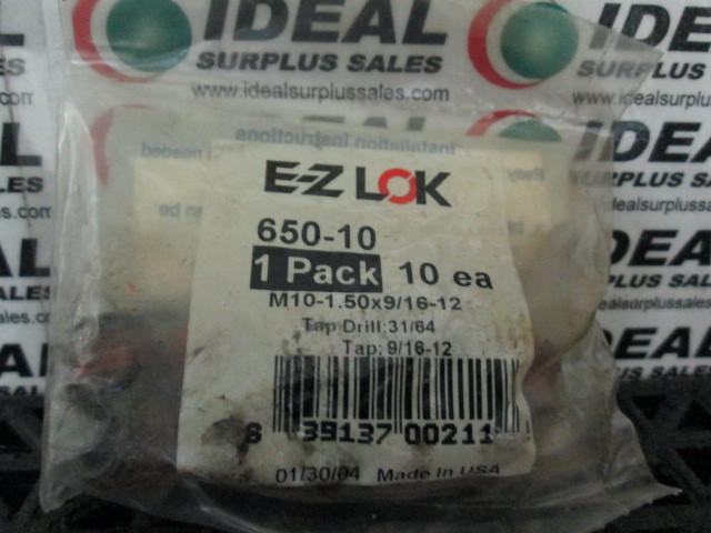 E-Z LOK 650-10 M10-1.5 X 9/16-12 Threaded Insert for Meta (10 PCS)-New In Box img