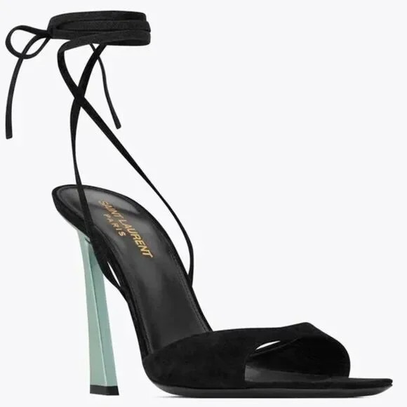 Sandali Saint Laurent Paz scamosciati metallizzati tacco misura 38 5 NUOVI vendita al dettaglio $1.050