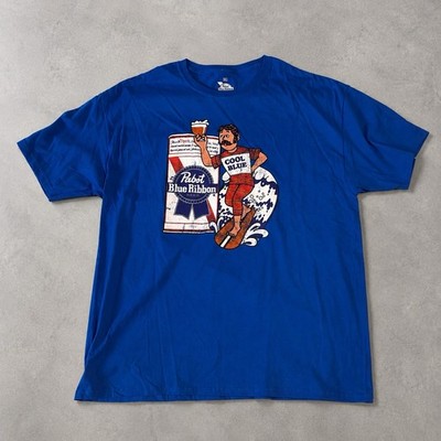 Pabst Blue Ribbon Cool Blue Surfer Graphic T Shirt Blue XL Beer Logo Tee