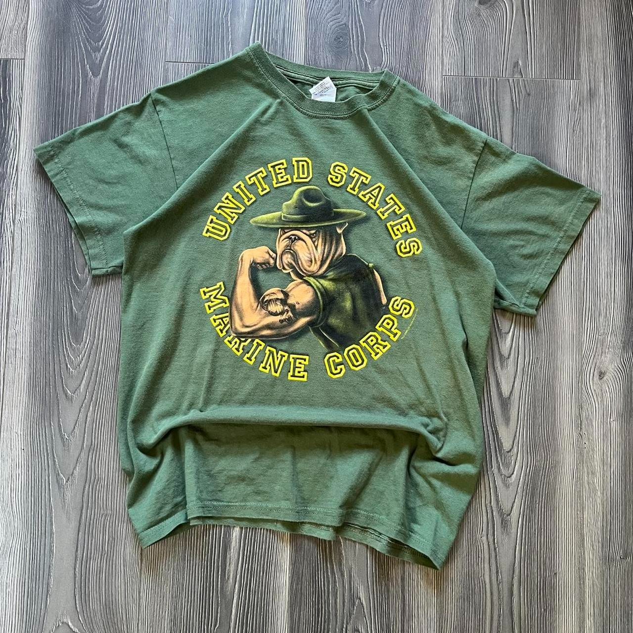 90s Vintage USMC T-Shirt, Green & Yellow United States Marine Corps Tee