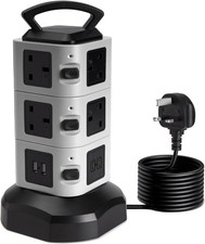 Tower Extension lead 2M, 10 Way (13A 3000W) Surge Protected Extension Sockets w