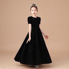 Girl Kids Show Long dress Bubble Sleeve Ball Gown Princess Slim Frock 50631