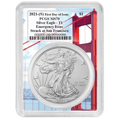 #ad #ad 2021 S $1 American Silver Eagle PCGS MS70 Emergency Issue FDOI Golden Gate $94.95