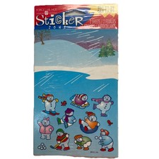 Vintage American Greetings Snowman Skating Sled Hockey 2 Sticker Sheets Package