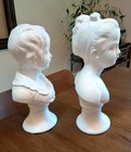 Vintage National Potteries Co. Boy & Girl Pedestal Bust Porcelain Bookend/Decor  — photo 2