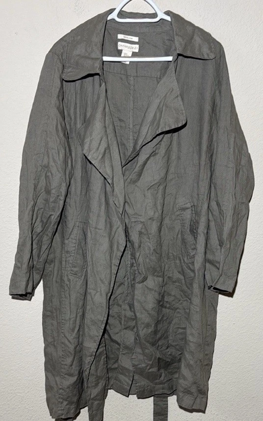 Cynthia Rowley XL Linen Jacket Belted Duster Trench Coat Sage Green - Image 3 of 4