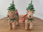Set Of 2 Scottie Dog With Christmas Tree Hat Ornaments Resin Puppy Holiday