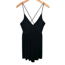 Zara Black V-Neck Criss Cross Strappy Back Textured Romper Size Medium