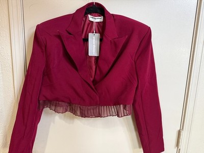 Missguided Cropped Blazer Women Size S Red Jacket Ruffle Hem NWT