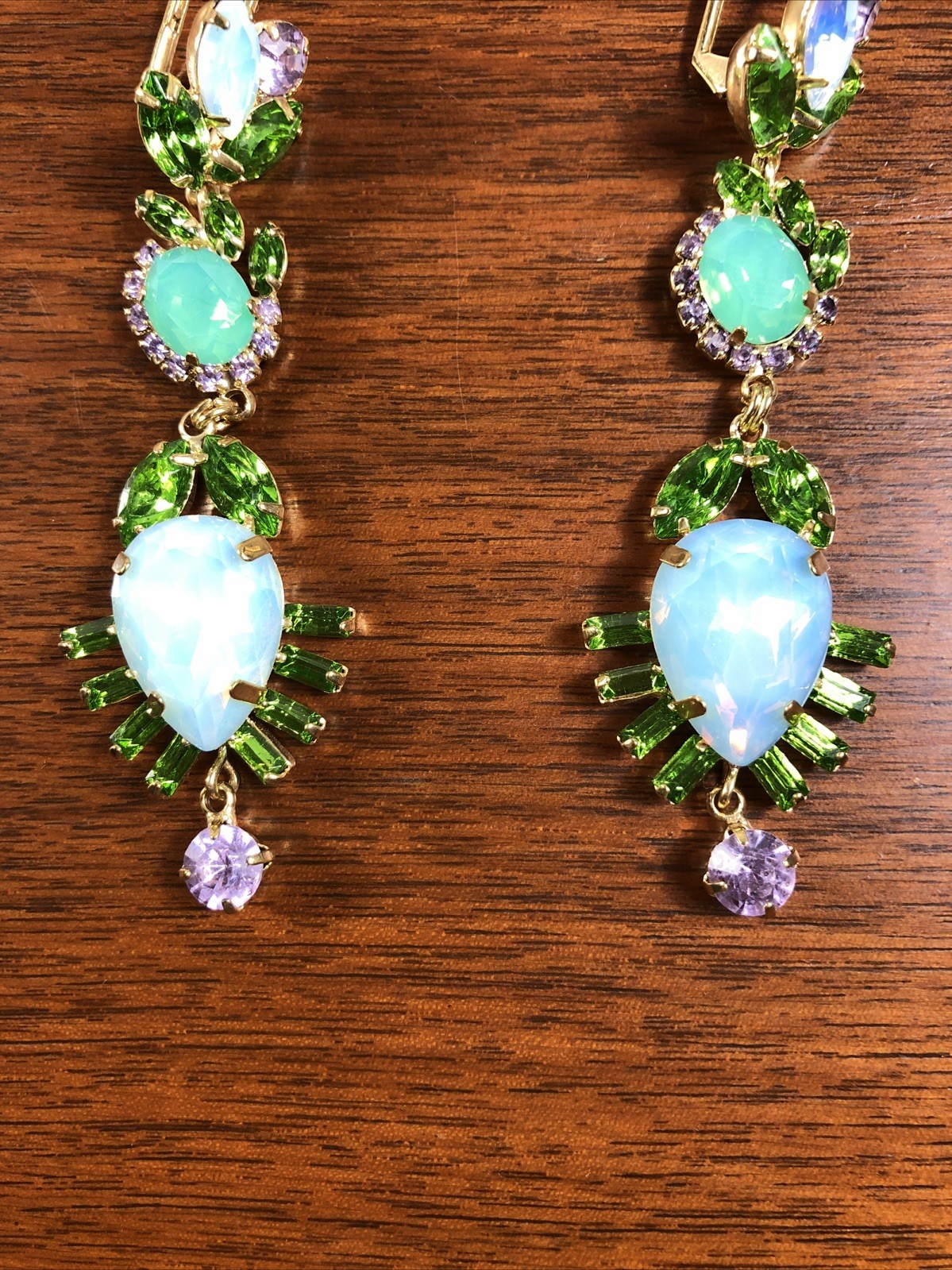 Dangling Statement Wire Pierced Earrings Green, L… - image 5