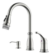 APPASO 3 Hole Kitchen Faucet with Pull Down Sprayer 3-Mode, Stainless Steel B...