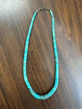 Vintage Native American Natural Blue Turquoise Heishi Bead Necklace 17"