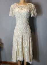 VTG Drop Waist Dress lace Sequins Flapper Art Deco Romantic 1920 Fairy Cottage