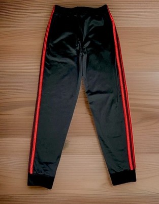 NWT Adidas Boys 10/12 Medium Black Three Stripe Red Joggers Sweatpant New￼￼