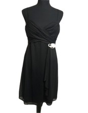 Onyx Nite Womens Sleeveless Black Fit & Flare Evening Dress Rhinestones Size 6 