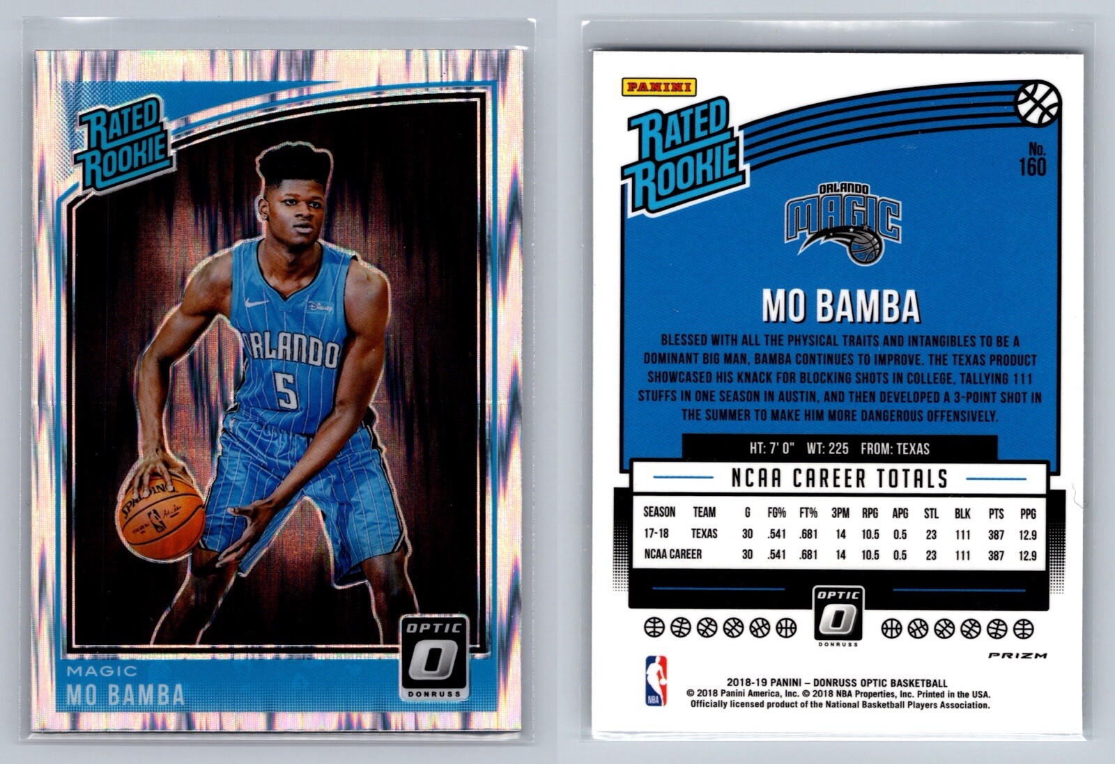 2018-19 Panini Donruss Optic - Rated Rookie Shock Prizm #160 Mo Bamba (RC)