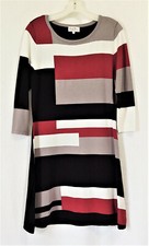 Carol Rose Colorblock Sweater Dress Black/Red/Gray Sz M 36" Bust Office Wear