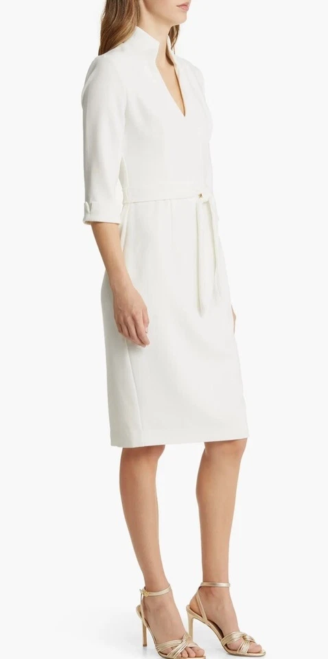 Vestido Vaina Negro Halo Madeline Cinturón Manga Codo S Blanco Talla 6 Foto 3 de 4