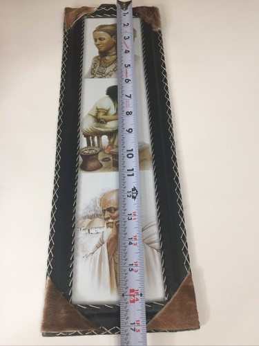 Ethiopian 3 Photos In One Leather Handmade Frame VTG TRIBAL Signed By Adis Gebru - Picture 7 of 9