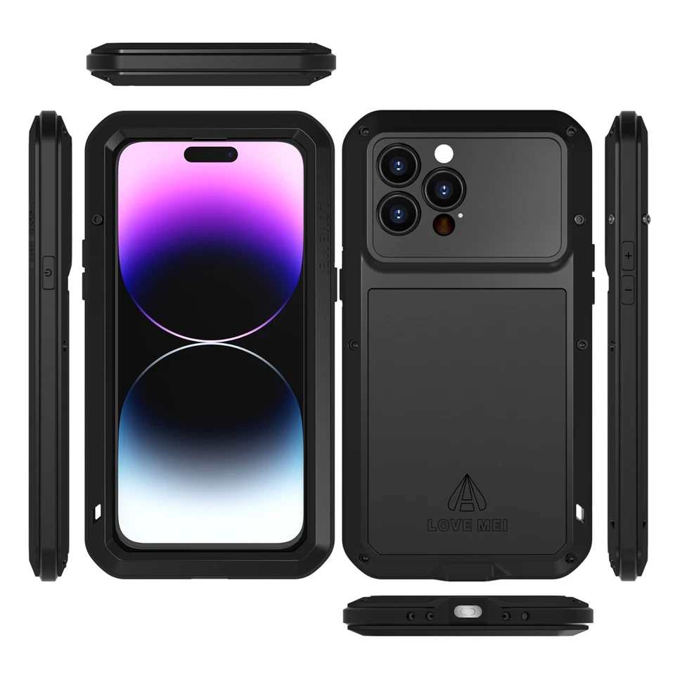 For iPhone 14 Pro Max LOVE MEI Aluminium Heavy Duty Tempered Glass Screen Case - Image 2 of 4