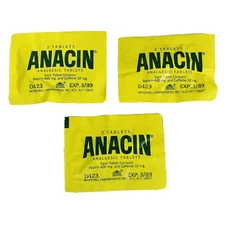 3 Anacin Analgesic 2-Tablets Packs Vintage Expired 1989 Lot Aspirin Caffeine