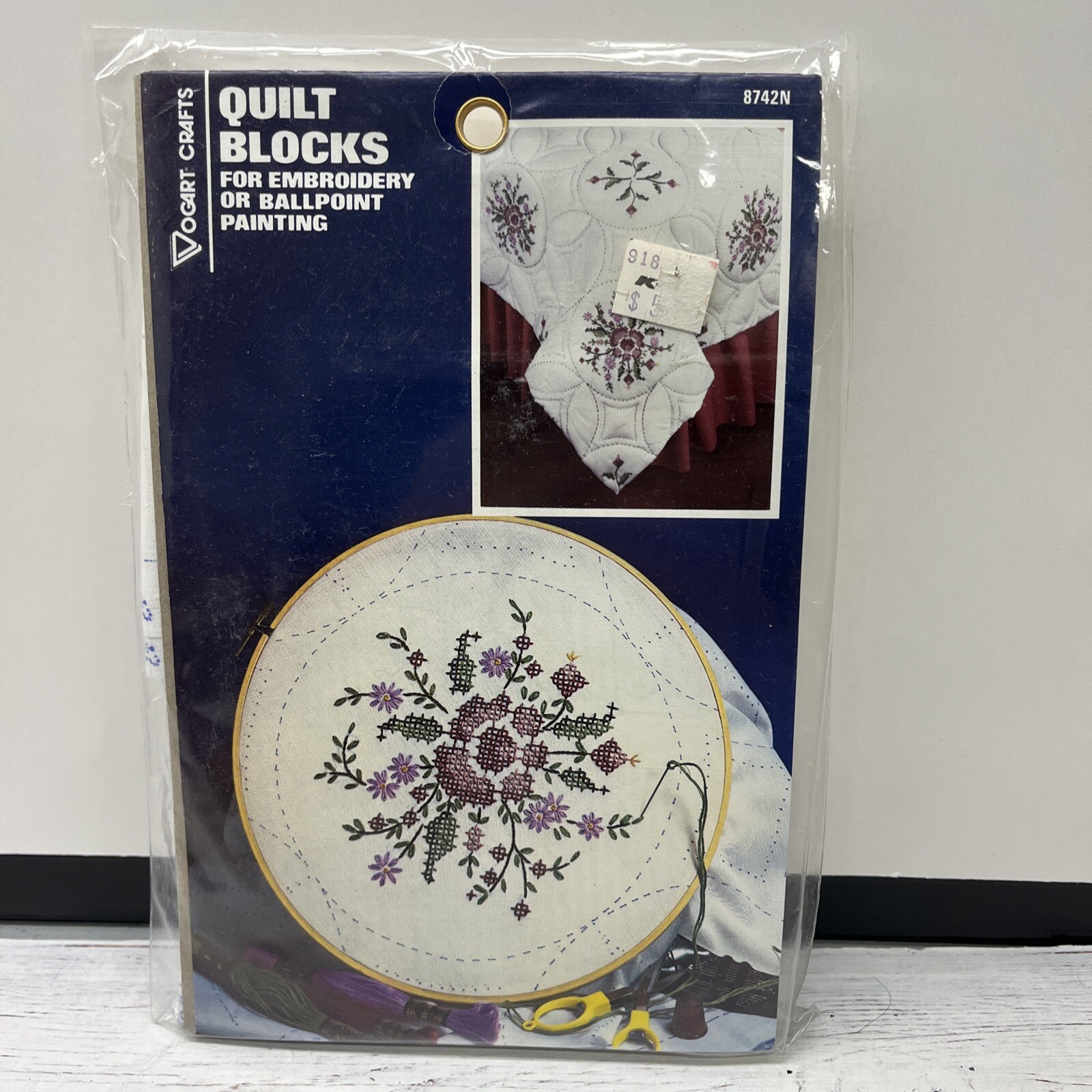 Vogart Embroidery Floral Quilt Blocks Set Of 6 Stamped 18