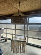 Vtg 1970s XL Boho Macrame SQUARE Hanging Table Plant Lamp Holder 6’ FT 8” L