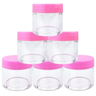 Beauticom  (6 PCS) 30G/30ML Round Clear Plastic Refillable Jars with Pink Lids