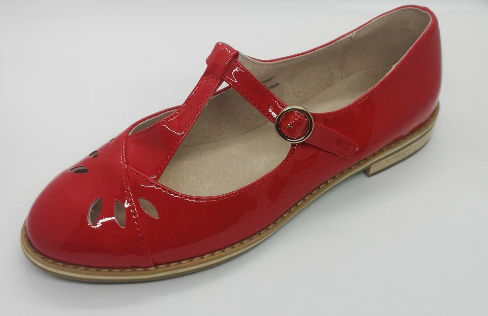 Topshop Gwenny Mary-Jane Patente Plana T Bar Zapatos Rojos Tallas 3-9 Mujeres Moda Foto 2 de 4