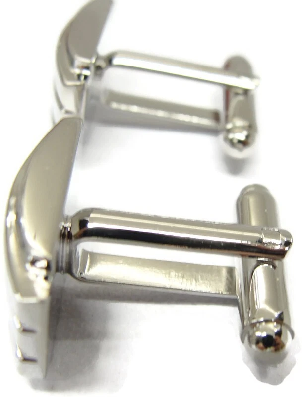 Geoffrey Beene Silver Tone Ribbed Polished Cufflinks IOB Pre-Owned - Image 4 of 4