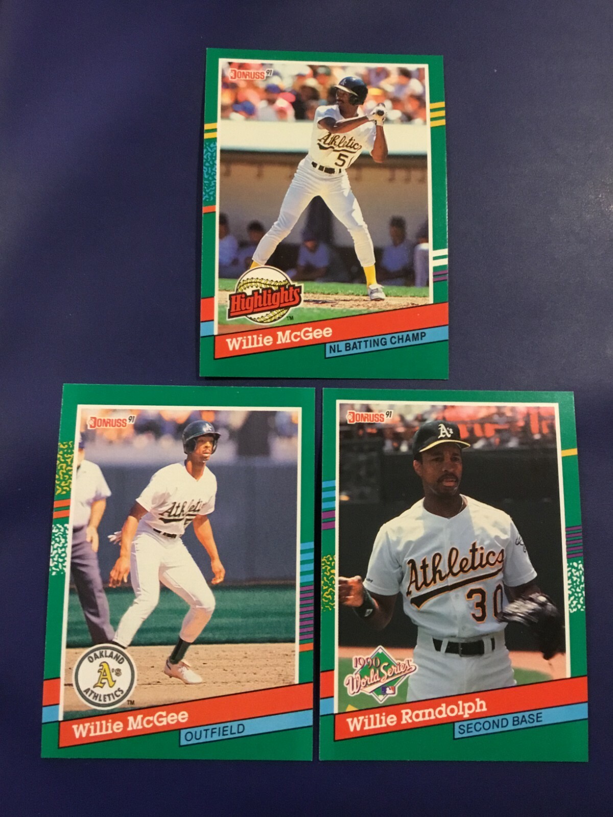 1991 Donruss #BC-22 #666 #766 WILLIE MCGEE Lot 3 Oakland Athletics A's