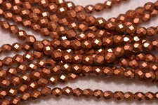 Czech Fire Polished 3mm round faceted glass beads - Matte Metallic Lava