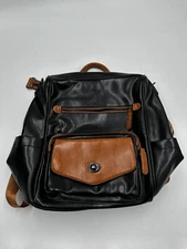 Cluci Brown Black Anti-Theft Vegan Leather Laptop Backpack Women's