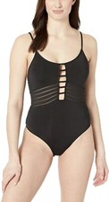 NWT Jets Swimwear Australia Black Parallels Tank One-Piece Swimsuit Women Size 4