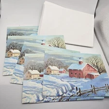 Paper Magic Christmas Card Vintage Farm Barn Scene 6 Cards 16 Envelopes