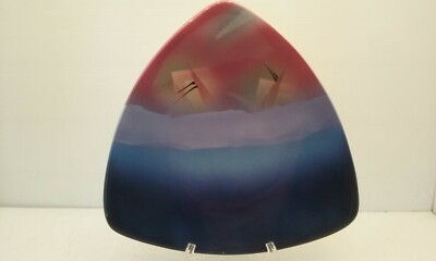 JUDITH STILES 10-1/2'' TRIANGULAR FOOTED PLATE/DISH, SOUTHWEST ART, SIGNED
