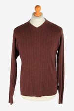 Chaps V Neck Jumper Pullover Vintage Mens Knitwear Maroon M-IL2497