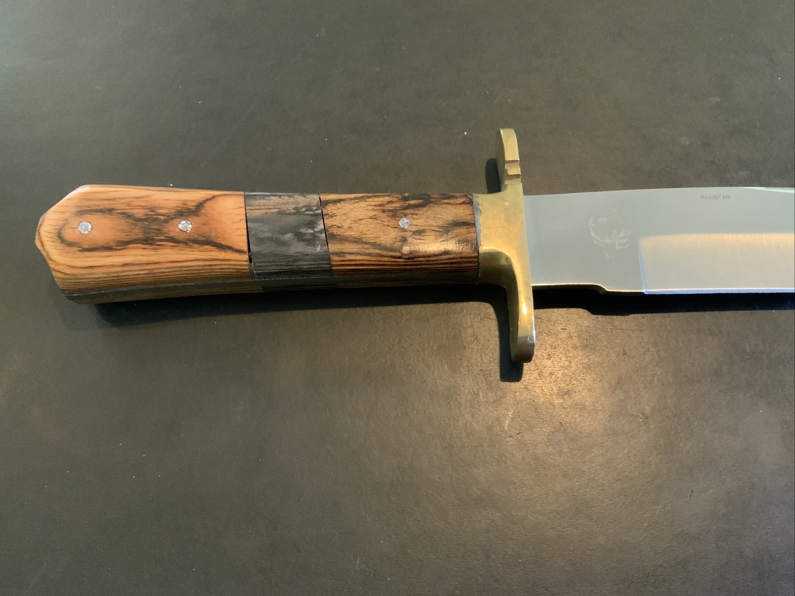 Chipaway Cutlery Fixed 7” Blade Knife Brass Wood Inlay Very Clean