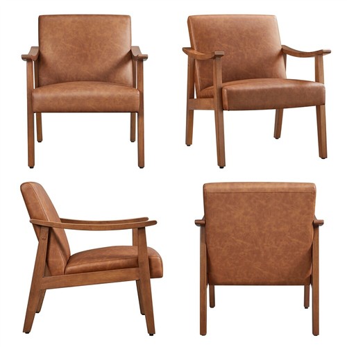 Mid-Century Faux Leather Armchair Upholstered Accent Chair for Living Room - Picture 17 of 73