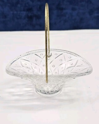 Avon Clear Glass Basket with Metal Rope Type Handle Vintage